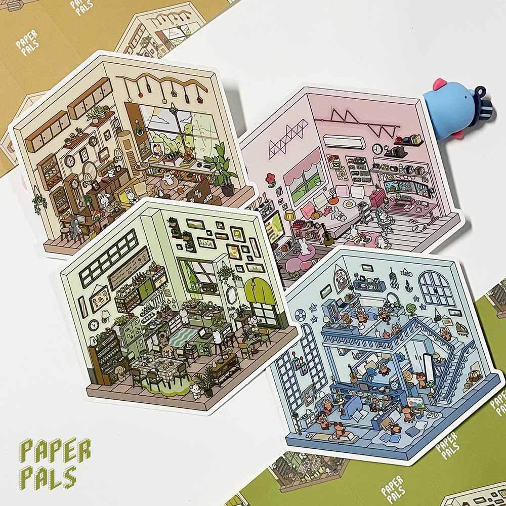 Life Party Series Scene Stickers 4 Cute Miniature Scenes