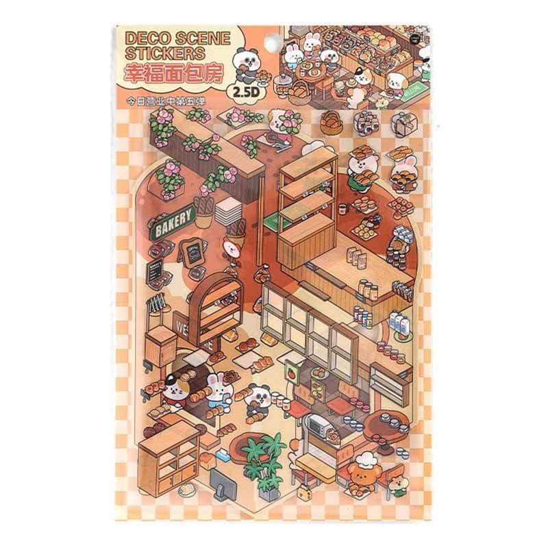 Fun Dessert House DIY 3D Scene Stickers - 4 Cute Miniature Scenes