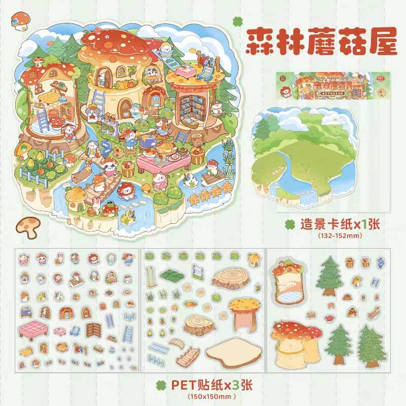 Meow Dreams DIY 3D Scene Stickers 4 Cute Miniature Scenes