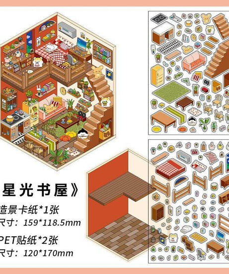 House Landscape DIY 3D Scene Stickers 4 Cute Miniature Scenes