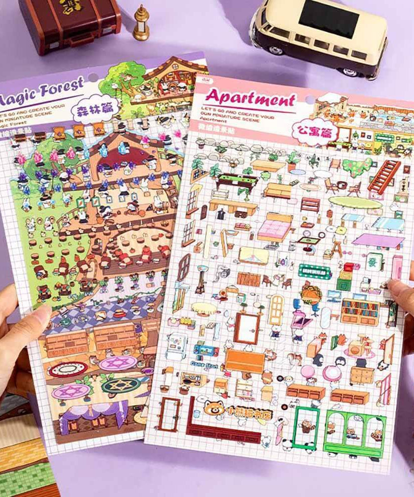 Apartment Theme DIY 3D Scene Stickers 2 Cute Miniature Scenes