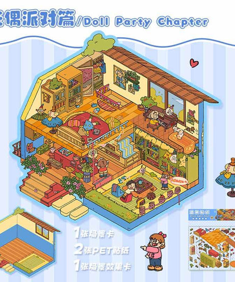 Doll Party DIY 3D Scene Stickers 2 Lovely Miniature Scenes