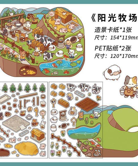 Farm Orchard DIY 3D Scene Stickers - 4 Cute Miniature Scenes