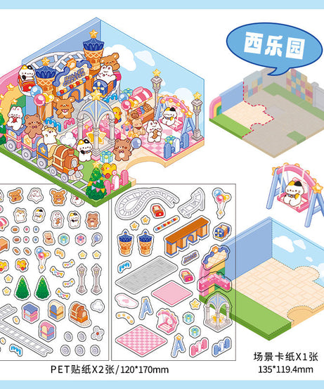 Happy Park DIY 3D Scene Stickers - 4 Cute Miniature Scenes