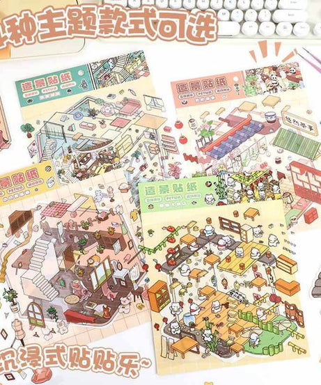 Cozy Lifestyle 3D Scene Stickers 4 Cute Miniature Scenes