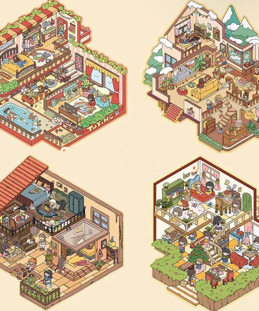 House Party DIY 3D Scene Stickers 4 Cute Miniature Scenes