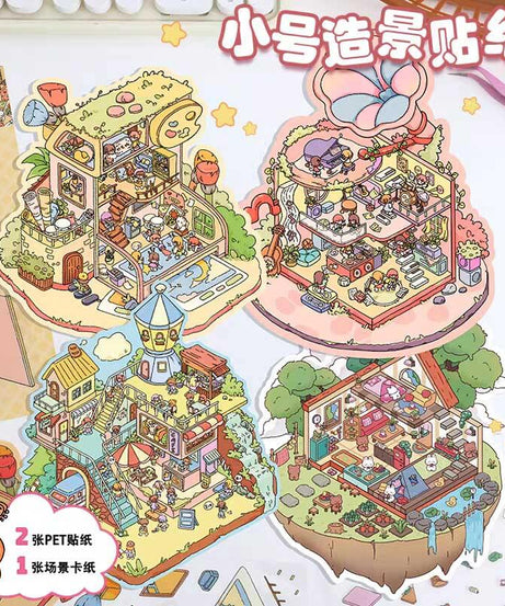 Music Machine Shop DIY 3D Scene Stickers - 4 Cute Miniature Scenes