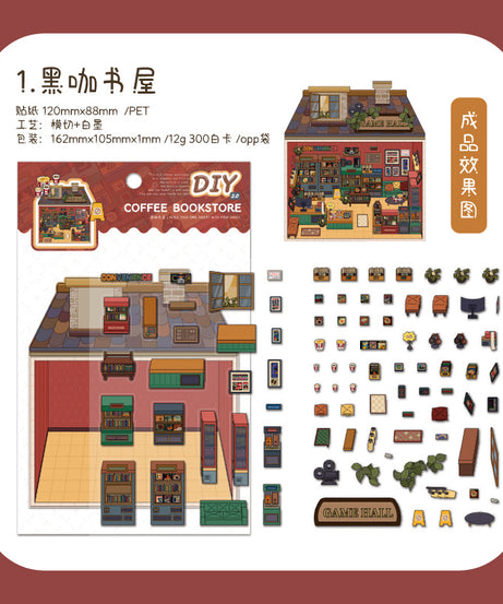Micro-Diorama Collector's Pack DIY 3D Scene Stickers Miniature Bookshelf & Stuffed Friends