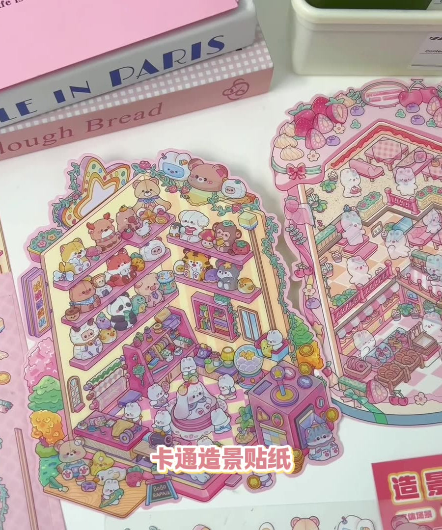 Bunny Land DIY 3D Scene Stickers 2 Cute Miniature Scenes