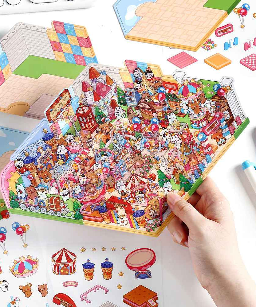 Happy Park DIY 3D Scene Stickers - 4 Cute Miniature Scenes