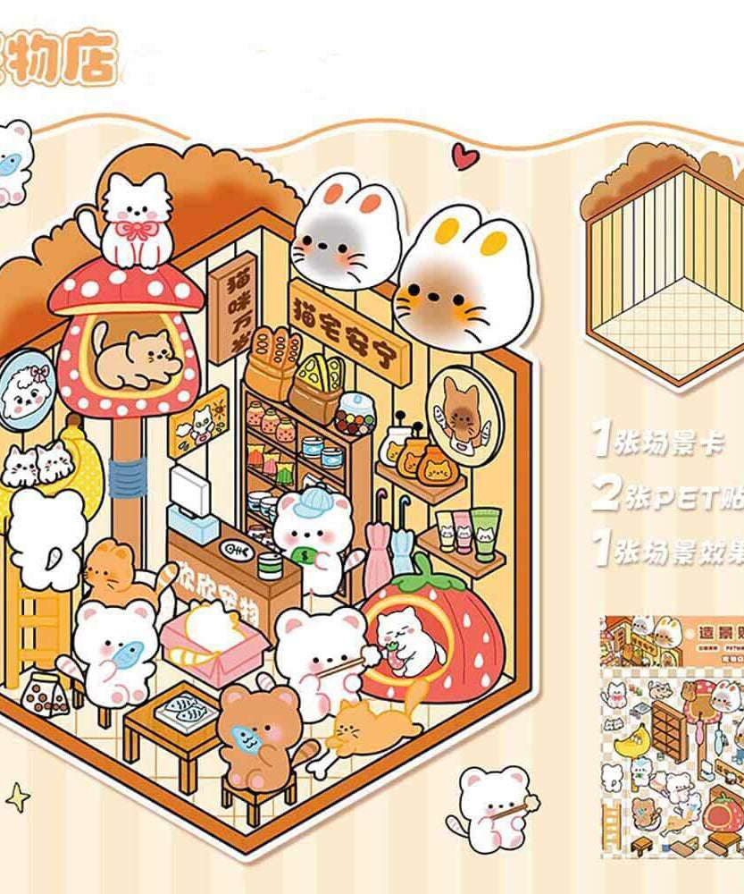 Furry Friends Tycoon DIY 3D Scene Stickers 4 Cute Miniature Scenes