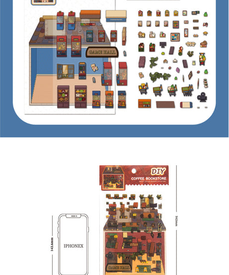Micro-Diorama Collector's Pack DIY 3D Scene Stickers Miniature Bookshelf & Stuffed Friends