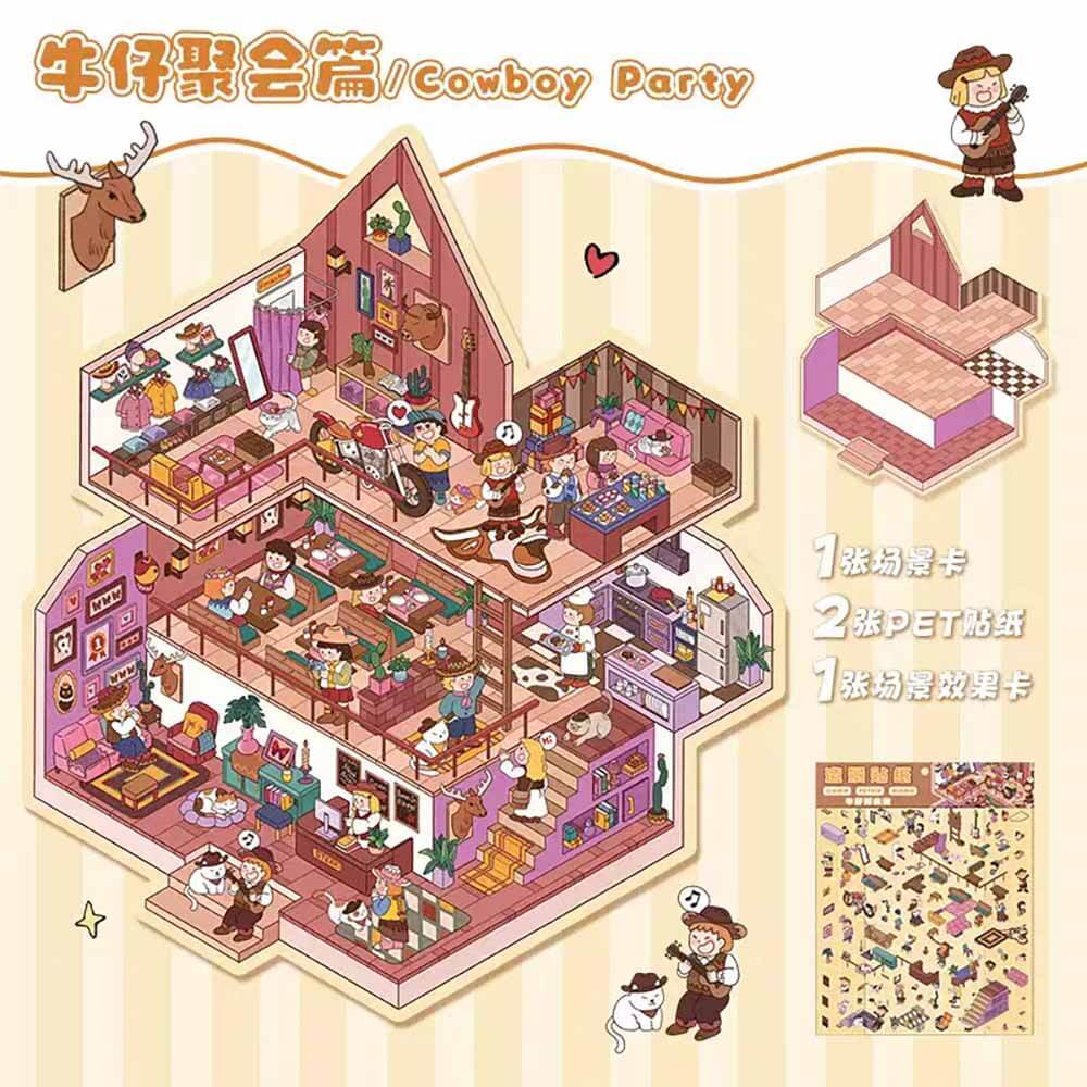 Multi-Story Villa DIY 3D Scene Stickers 2 Cute Miniature Scenes