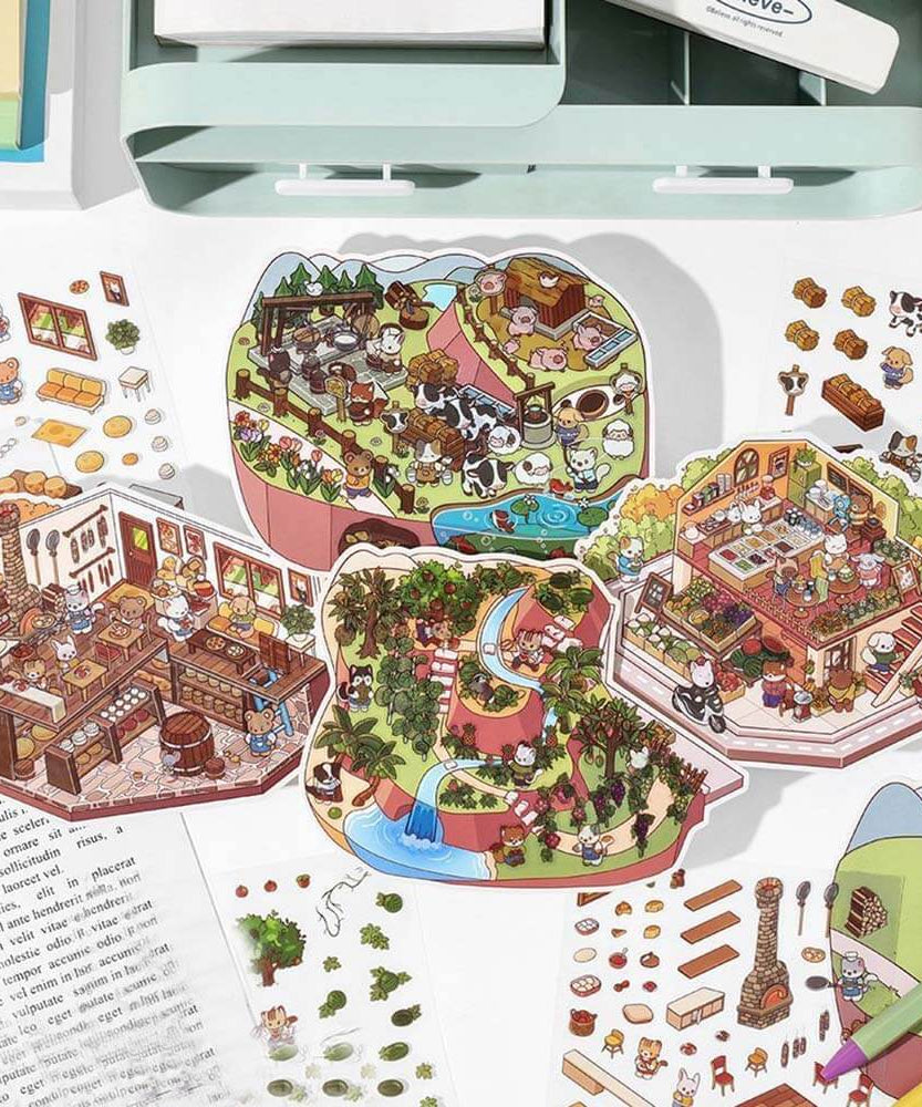 Farm Orchard DIY 3D Scene Stickers - 4 Cute Miniature Scenes
