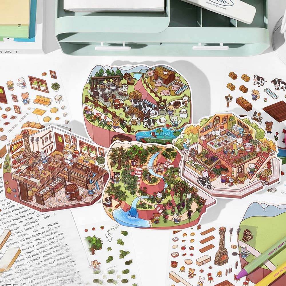 Farm Orchard DIY 3D Scene Stickers - 4 Cute Miniature Scenes