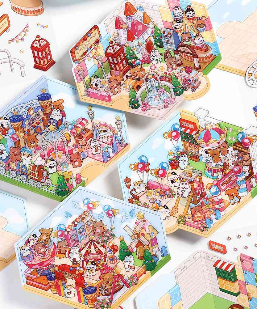 Happy Park DIY 3D Scene Stickers - 4 Cute Miniature Scenes