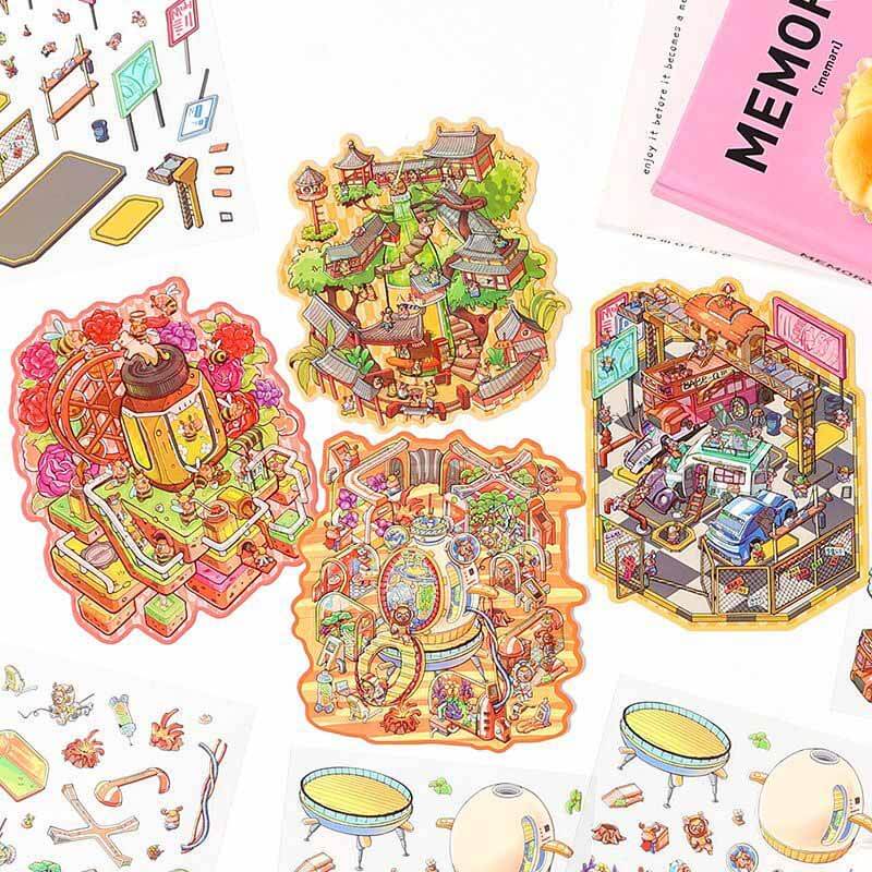 Urban Escape DIY 3D Scene Stickers 4 Lovely Miniature Scenes