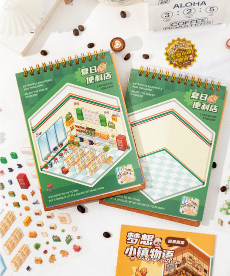 Dream town Story Whimsical Dream Town 3D Sticker Scene Set Panda Academies & Nostalgic Food Streets DIY Miniature Scenes
