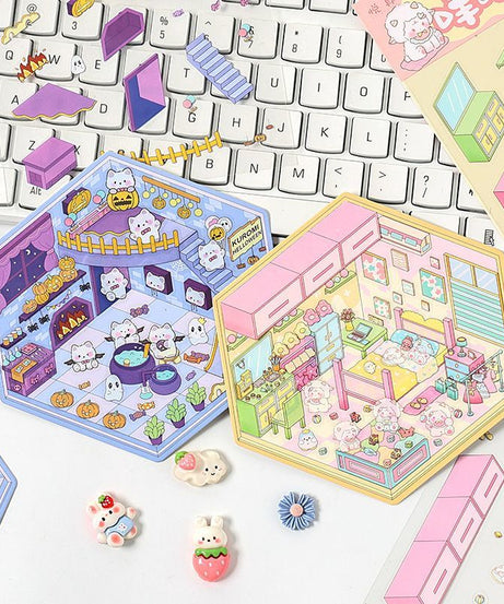 Wonderful House DIY 3D Sticker Collection - 8 Cute Miniature Scenes