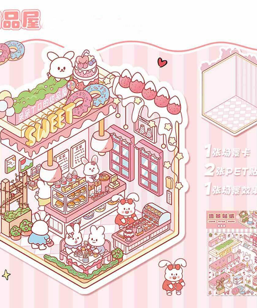 Furry Friends Tycoon DIY 3D Scene Stickers 4 Cute Miniature Scenes
