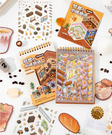 Dream town Story Whimsical Dream Town 3D Sticker Scene Set Panda Academies & Nostalgic Food Streets DIY Miniature Scenes