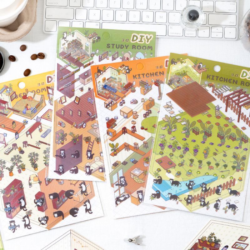 Soft and Warm Breezes DIY 3D Scene Stickers 4 Cute Miniature Scenes