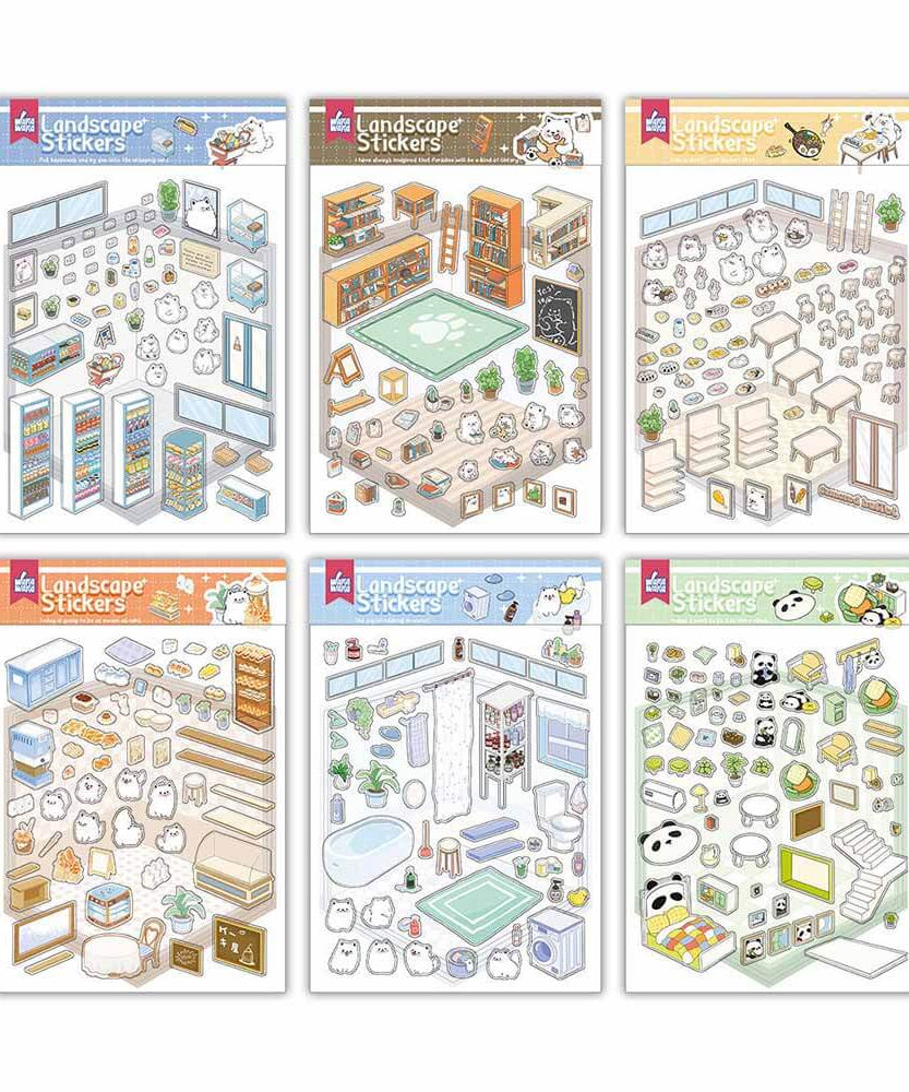 Cute Animal Home DIY 3D Scene Stickers 6 Cute Miniature Scenes