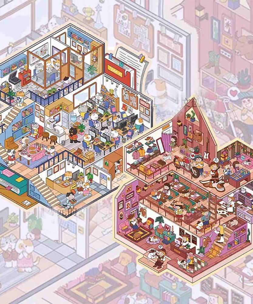 Multi-Story Villa DIY 3D Scene Stickers 2 Cute Miniature Scenes