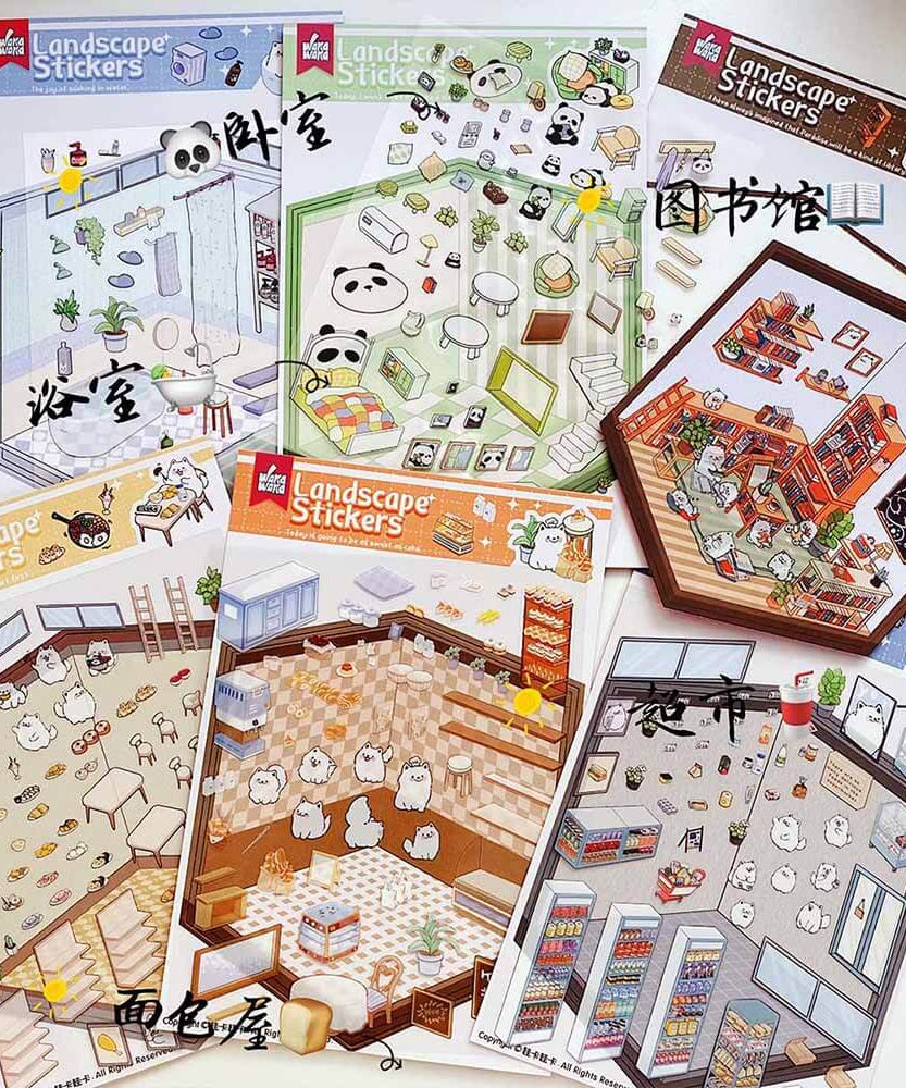 Cute Animal Home DIY 3D Scene Stickers 6 Cute Miniature Scenes