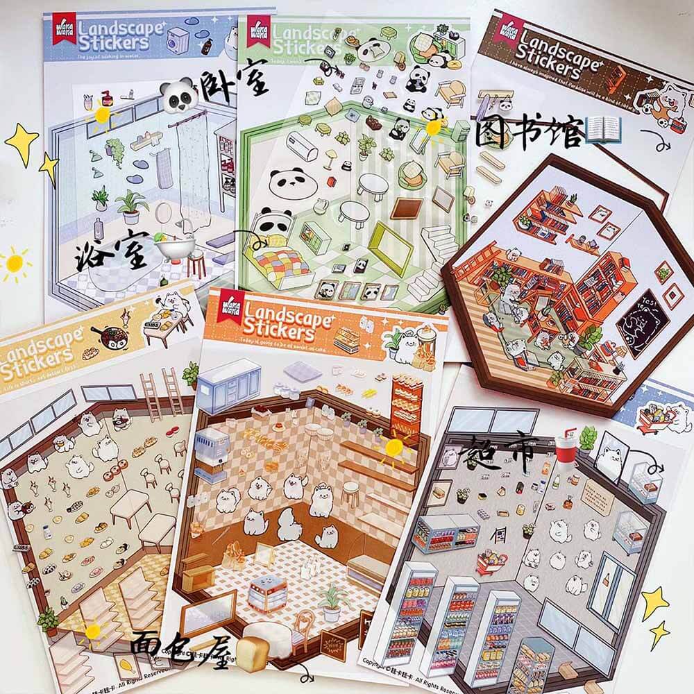 Cute Animal Home DIY 3D Scene Stickers 6 Cute Miniature Scenes