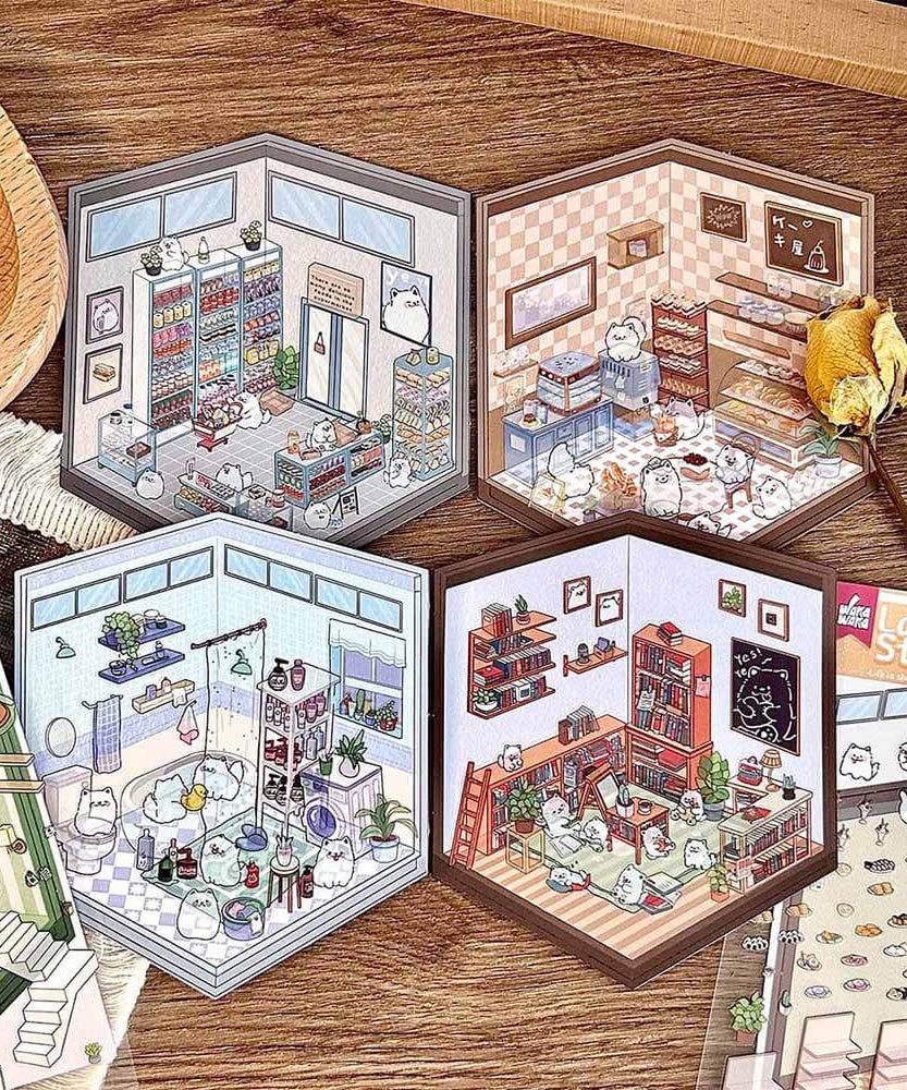 Cute Animal Home DIY 3D Scene Stickers 6 Cute Miniature Scenes