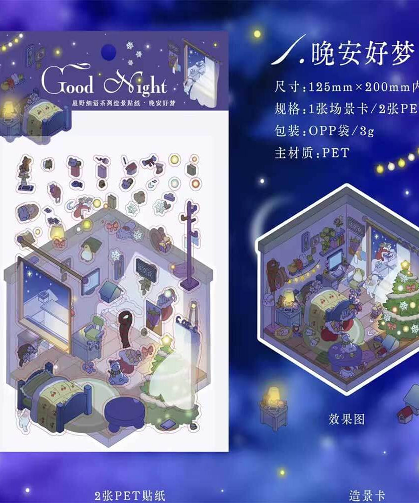 Starry Night Whisper DIY 3D Scene Stickers 4 Cute Miniature Scenes