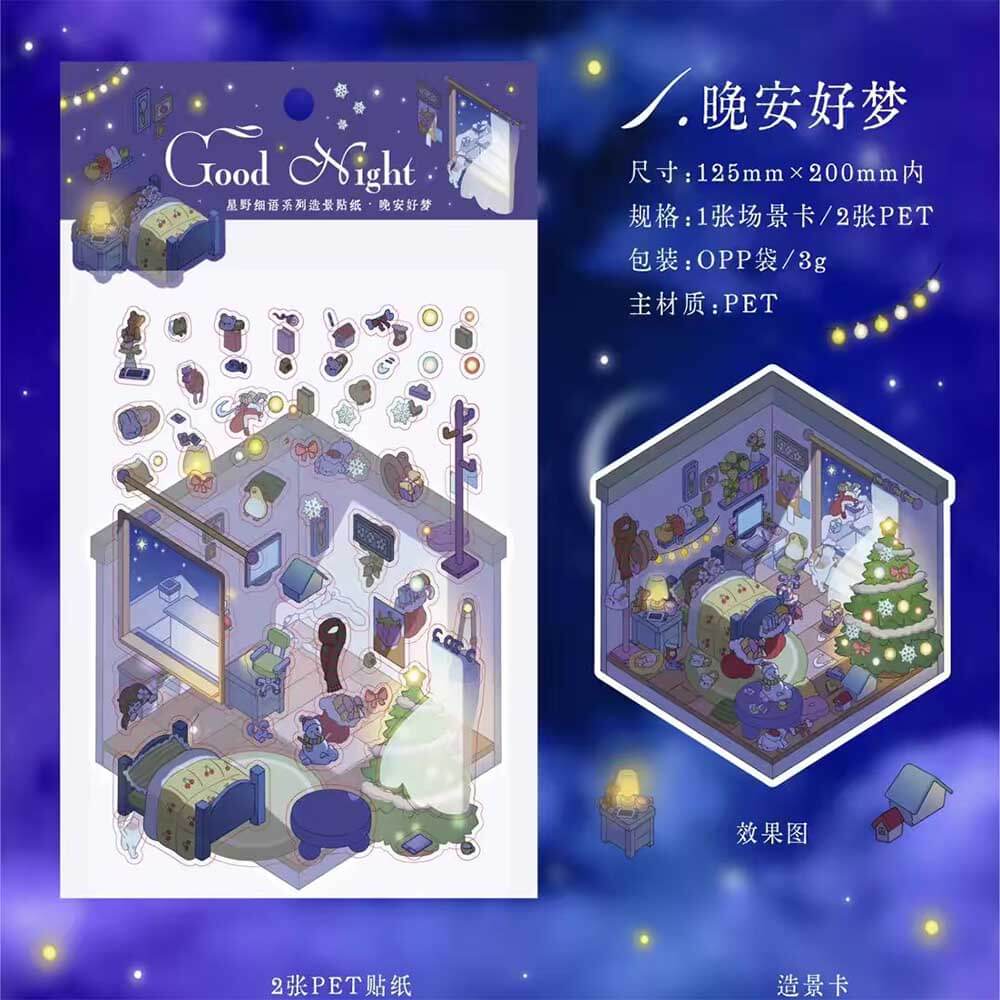 Starry Night Whisper DIY 3D Scene Stickers 4 Cute Miniature Scenes