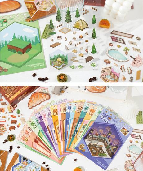 Tiny Wonderland 4 Micro-Diorama Collector's Pack DIY 3D Scene Stickers - Miniature Scenes