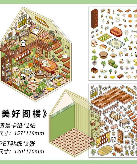 House Landscape DIY 3D Scene Stickers 4 Cute Miniature Scenes
