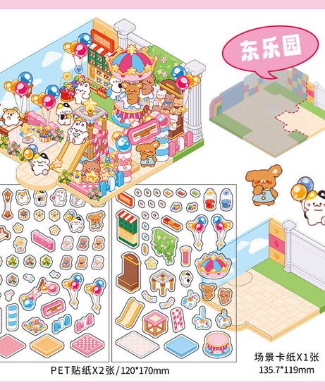 Happy Park DIY 3D Scene Stickers - 4 Cute Miniature Scenes