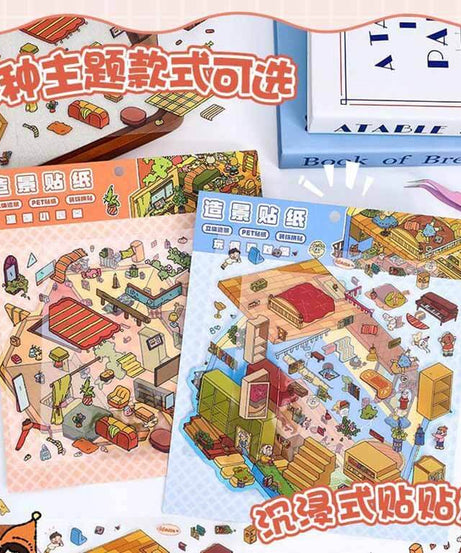 Doll Party DIY 3D Scene Stickers 2 Lovely Miniature Scenes