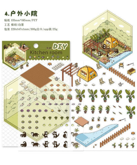 Soft and Warm Breezes DIY 3D Scene Stickers 4 Cute Miniature Scenes