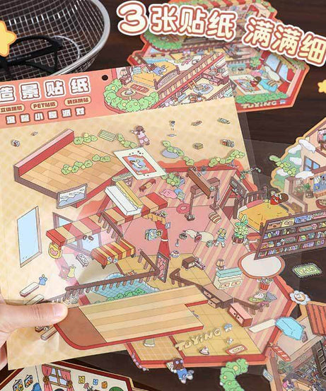 House Party DIY 3D Scene Stickers 4 Cute Miniature Scenes