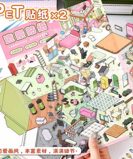Cottage Clack & Chat DIY 3D Scene Stickers Lovely 2 Miniature Scenes