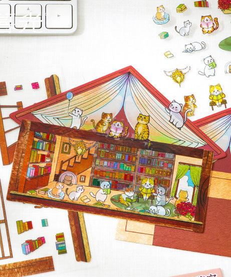 Cozy Cat Cottage 3D Sticker Scene Collection: Reading Nooks + Music Rooms