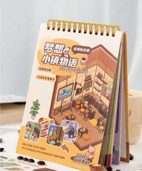 Dream town Story Whimsical Dream Town 3D Sticker Scene Set Panda Academies & Nostalgic Food Streets DIY Miniature Scenes