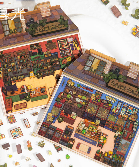 Micro-Diorama Collector's Pack DIY 3D Scene Stickers Miniature Bookshelf & Stuffed Friends