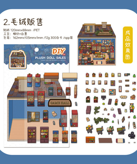 Micro-Diorama Collector's Pack DIY 3D Scene Stickers Miniature Bookshelf & Stuffed Friends