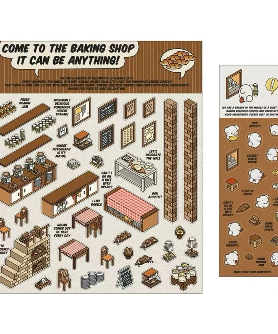 DIY 3D Sticker Scene,Make Your Own Baking Shop|Fresh Market|Bookstore|Laundry