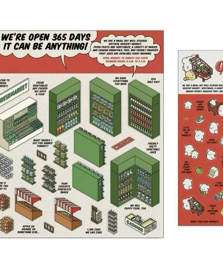 DIY 3D Sticker Scene,Make Your Own Baking Shop|Fresh Market|Bookstore|Laundry