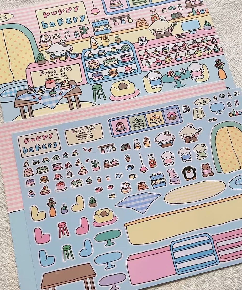 DIY Puppy Dessert House Amusement Park Sticker Scenes