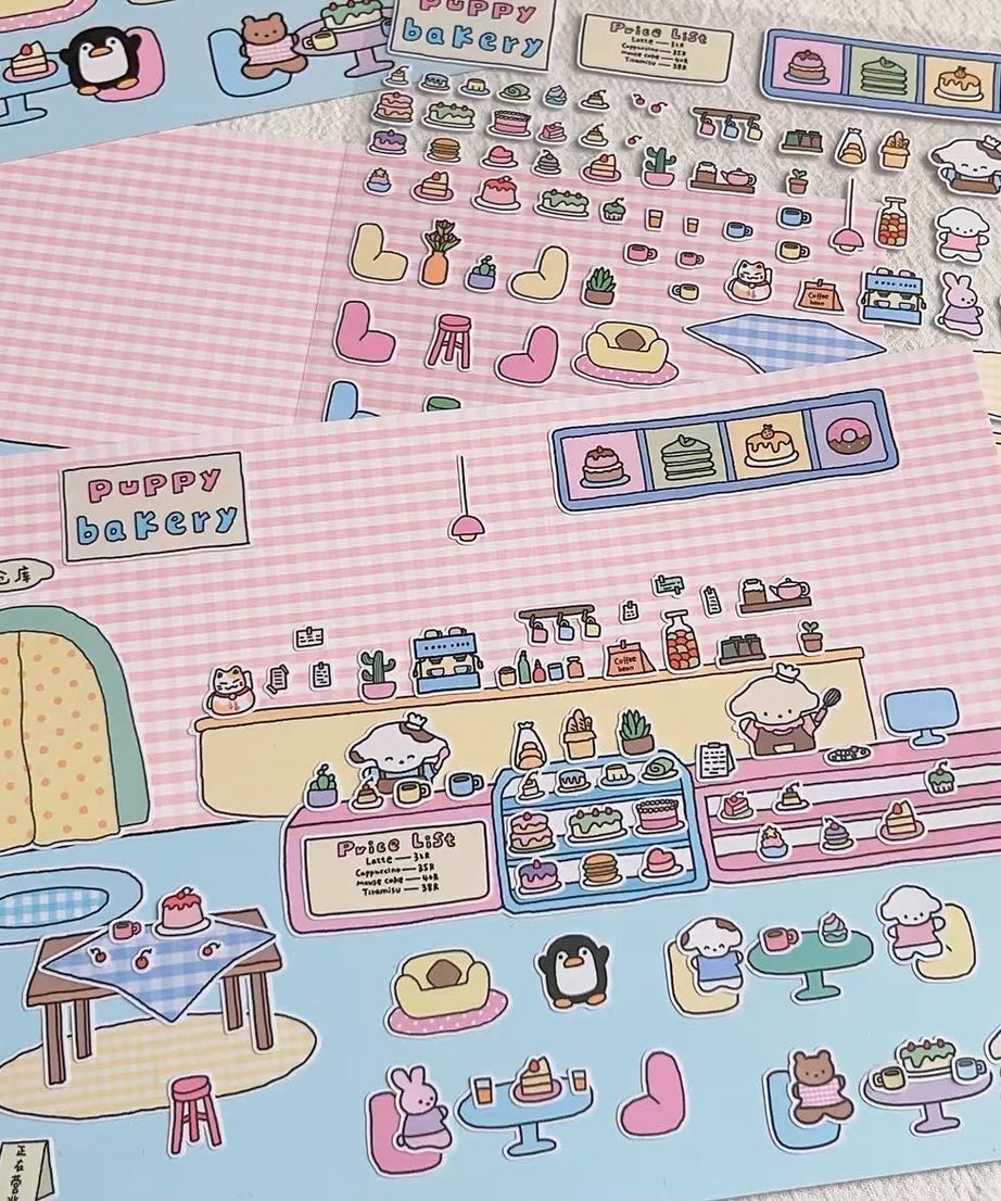 DIY Puppy Dessert House Amusement Park Sticker Scenes