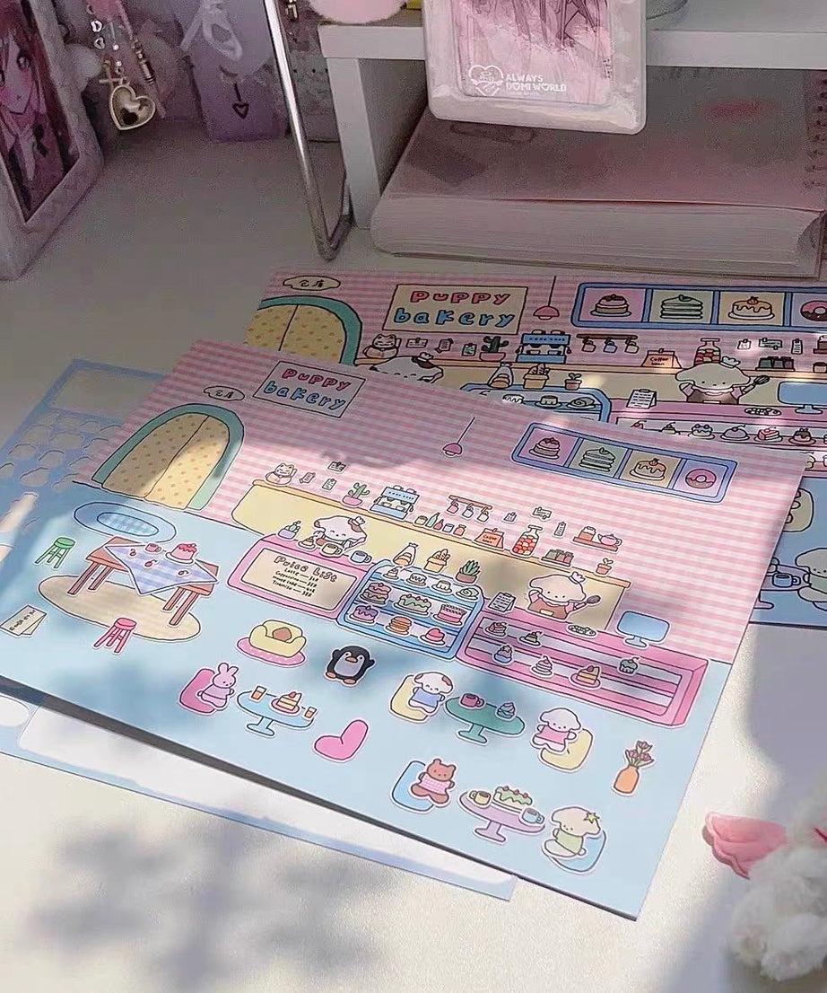 DIY Puppy Dessert House Amusement Park Sticker Scenes