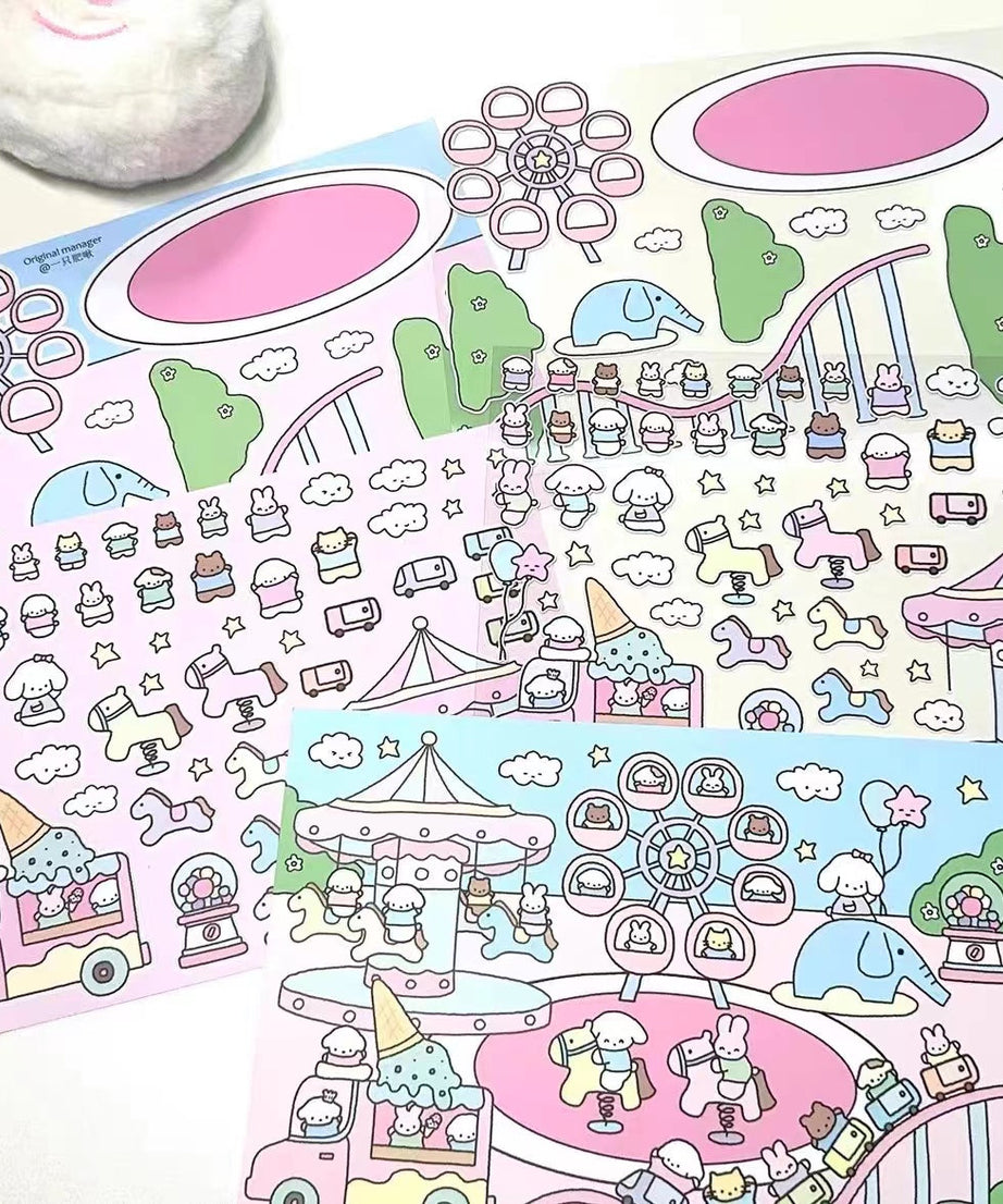 DIY Puppy Dessert House Amusement Park Sticker Scenes
